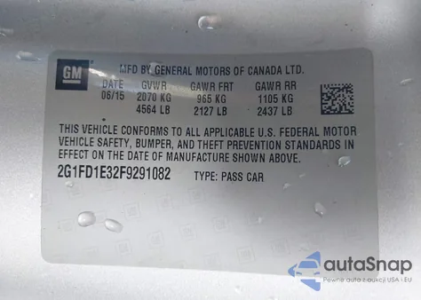 2015 Chevrolet Camaro 1Lt из США, поврежденный, VIN 2G1FD1E32F9291082